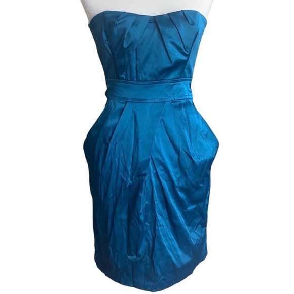 Teeze Me Blue Satin Strapless Cocktail Dress Size 7 - Picture 3 of 10